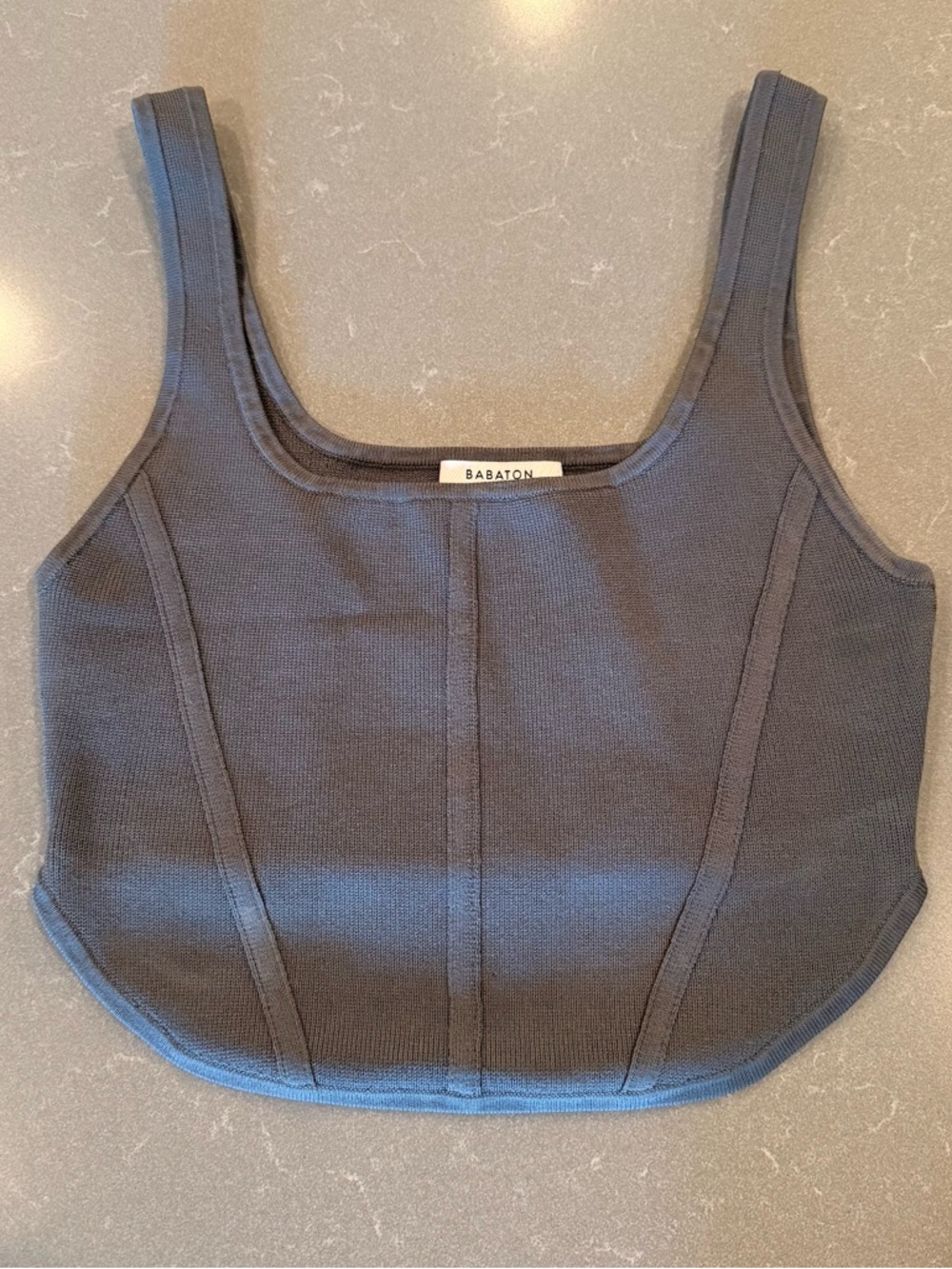 Aritzia Babaton Charcoal Sculpt Knit Square-Neck Crop Tank